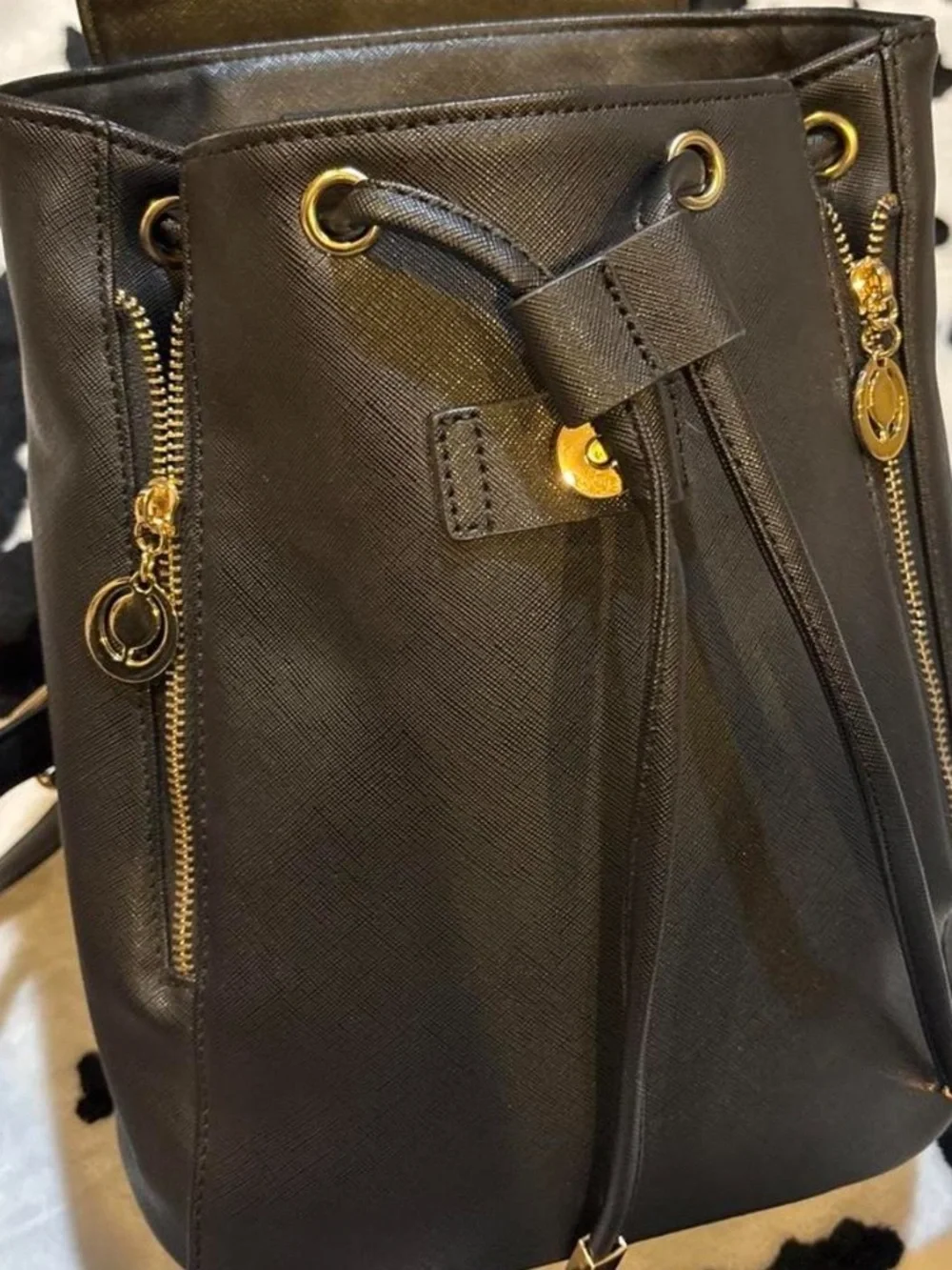 Structured Black Tote with Gold Accent - Women’s Everyday Carry